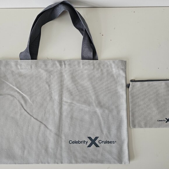 New CELEBRITY CRUISES Logo Grey Canvas Shopping Beach Tote Bag Large w/ Pouch - Picture 1 of 4